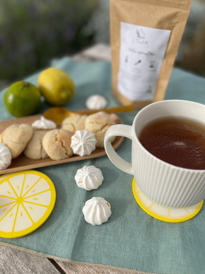Coffret Gourmand Citron & Création - Thé, Biscuits, Meringues et Dessous de verre 3D (édition artisanale)